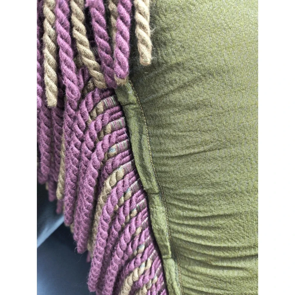 Olive Green Fringe Accent Pillow - Decorative Throw Pillow